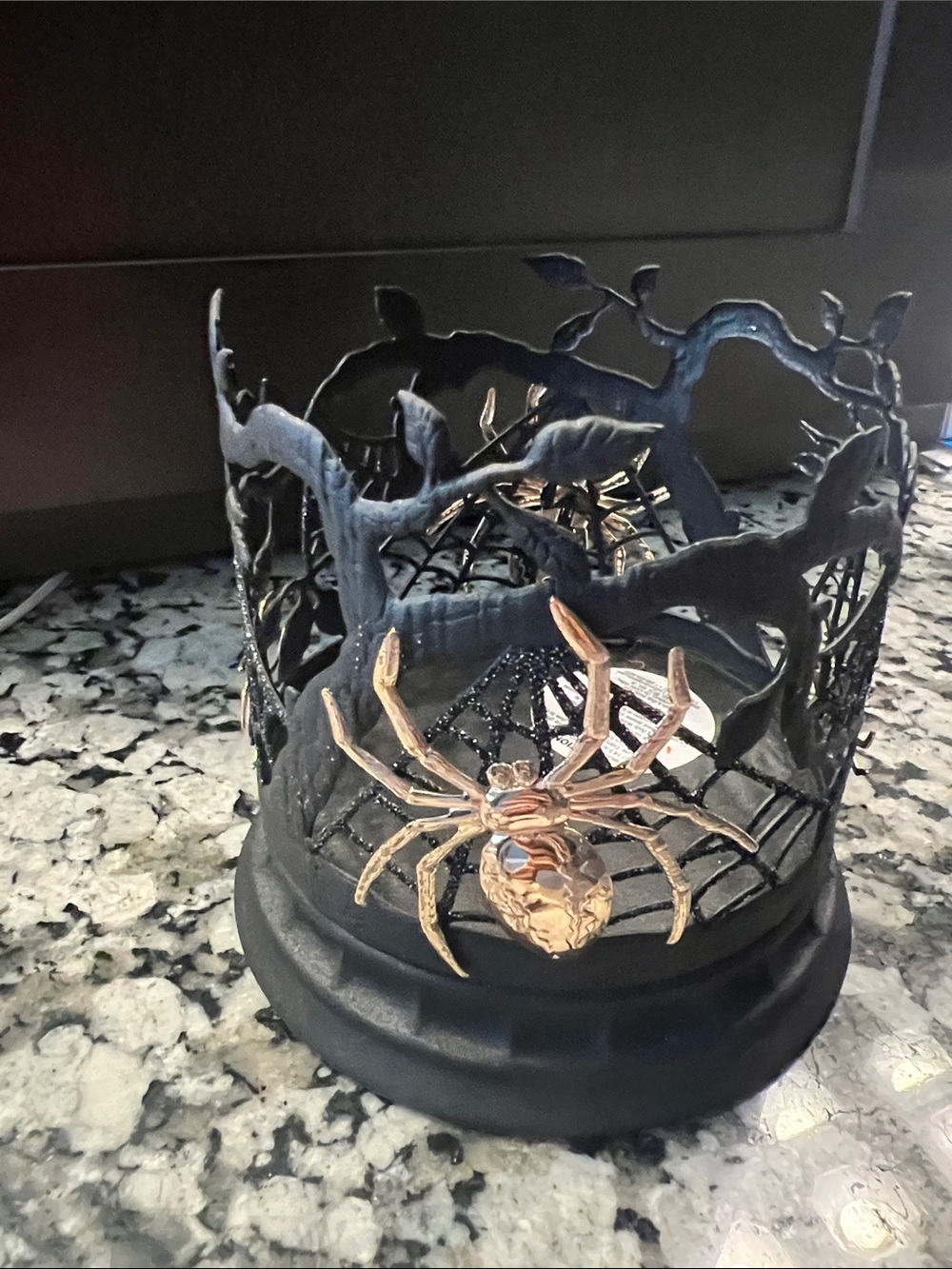 Bath & Body Works Black Metal Spider Web Candle Holder with Gold Spider Accent